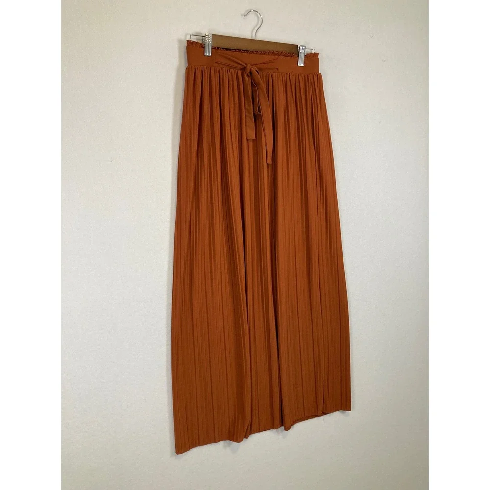 Earthy Boho Soho‎ Apparel Women M Terracotta Pleated Paperbag Waist Maxi Skirt
